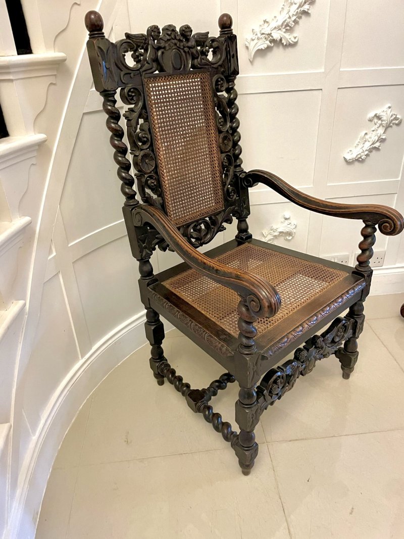 Large Antique Victorian Quality Carved Oak Throne Chair - Image 3